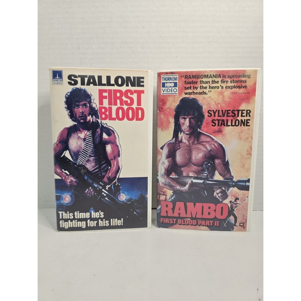 RAMBO First Blood 1 & 2 Thorn EMI Video VHS 1982 1985 Hard Clamshell Case Vg